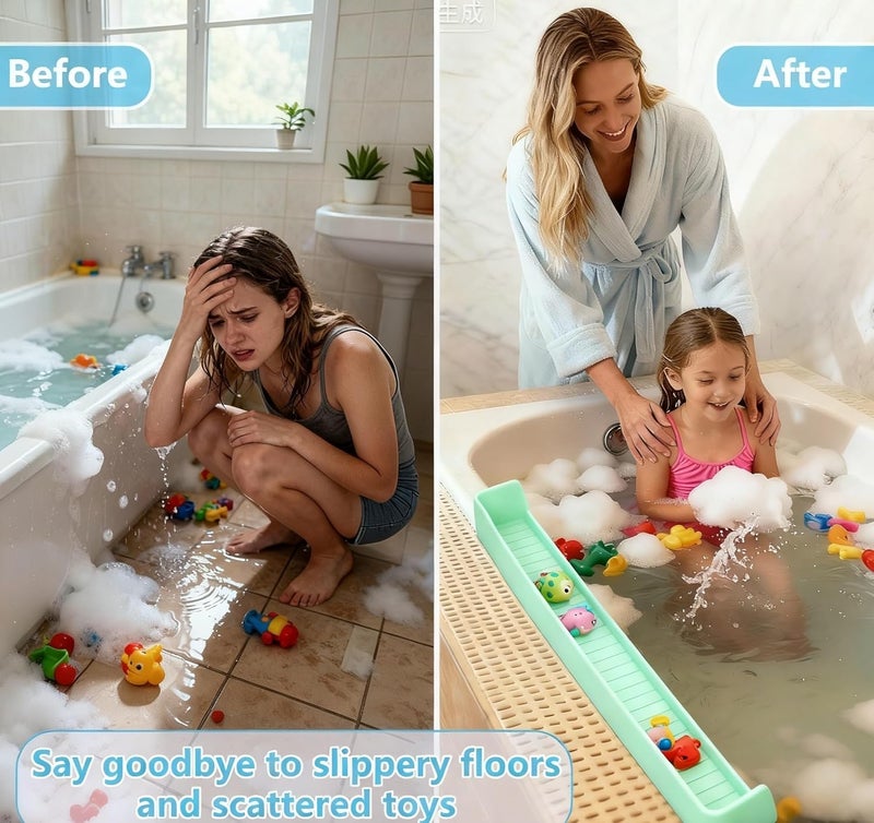 Sgmforge Bathtub Splash Guard for Kids, Long Flexible Silicone Shower Splash Guard with Suction Cups, 2-in-1 Tub Ledge Organizer for Bath Toys & Supplies, Prevents Water Spills, Keeps Floor Dry (Green) - Image 5